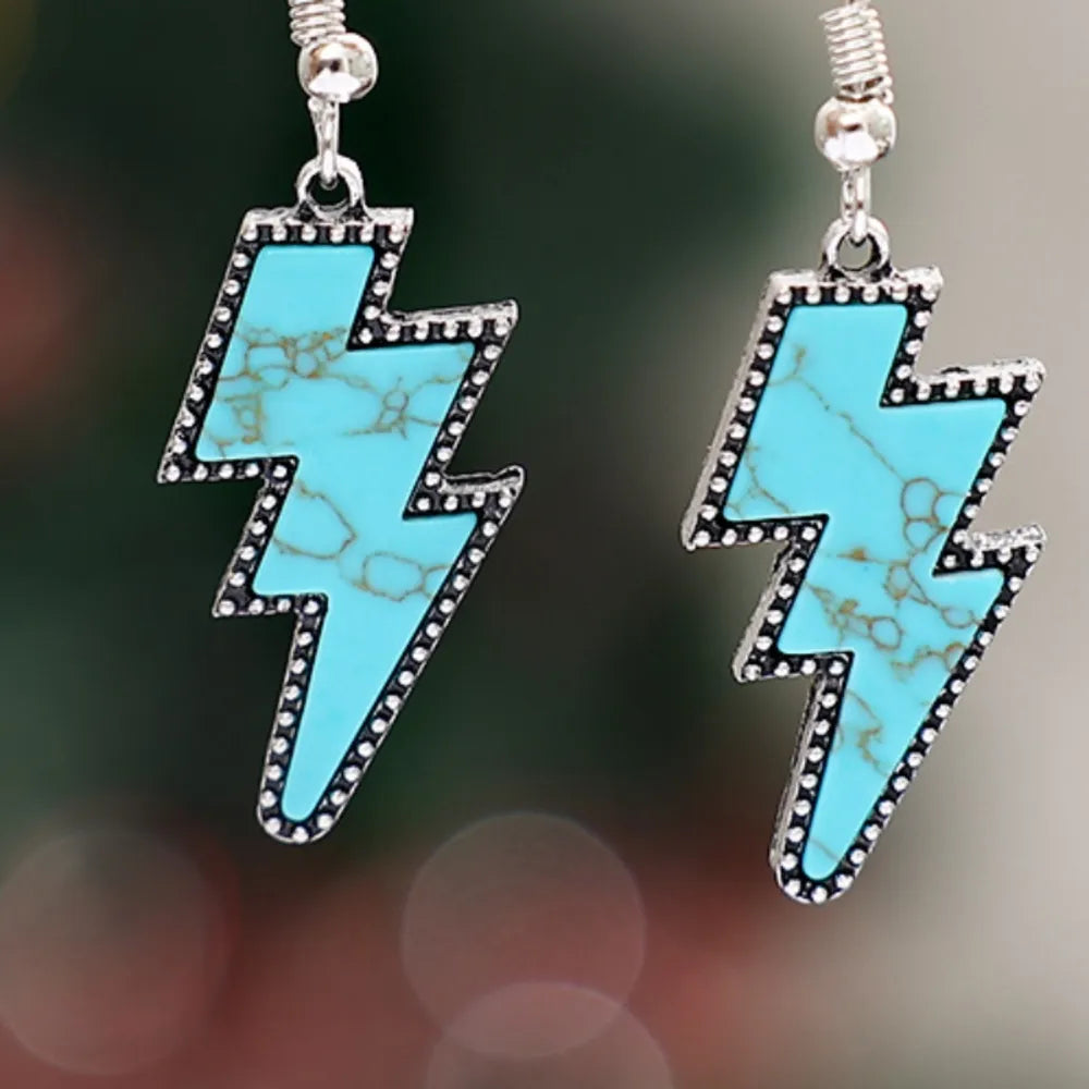 Boucles d’Oreilles Éclair – Turquoise Artificielle & Finition Argentée