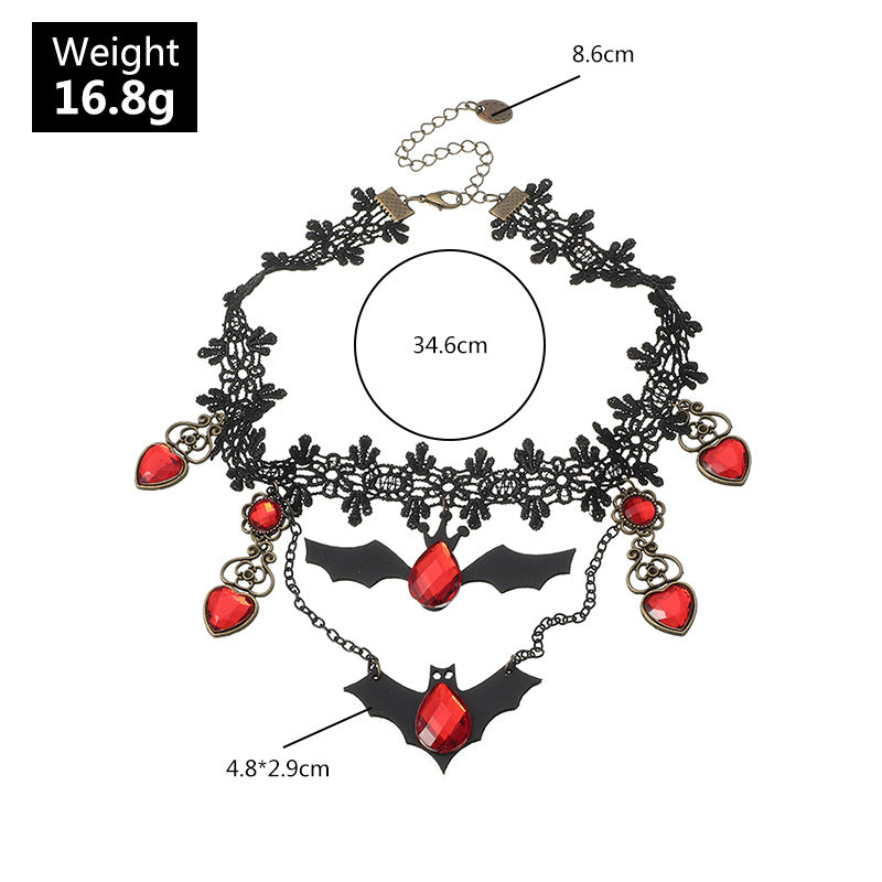 Collier Chauve-Souris & Pierres Rouges
