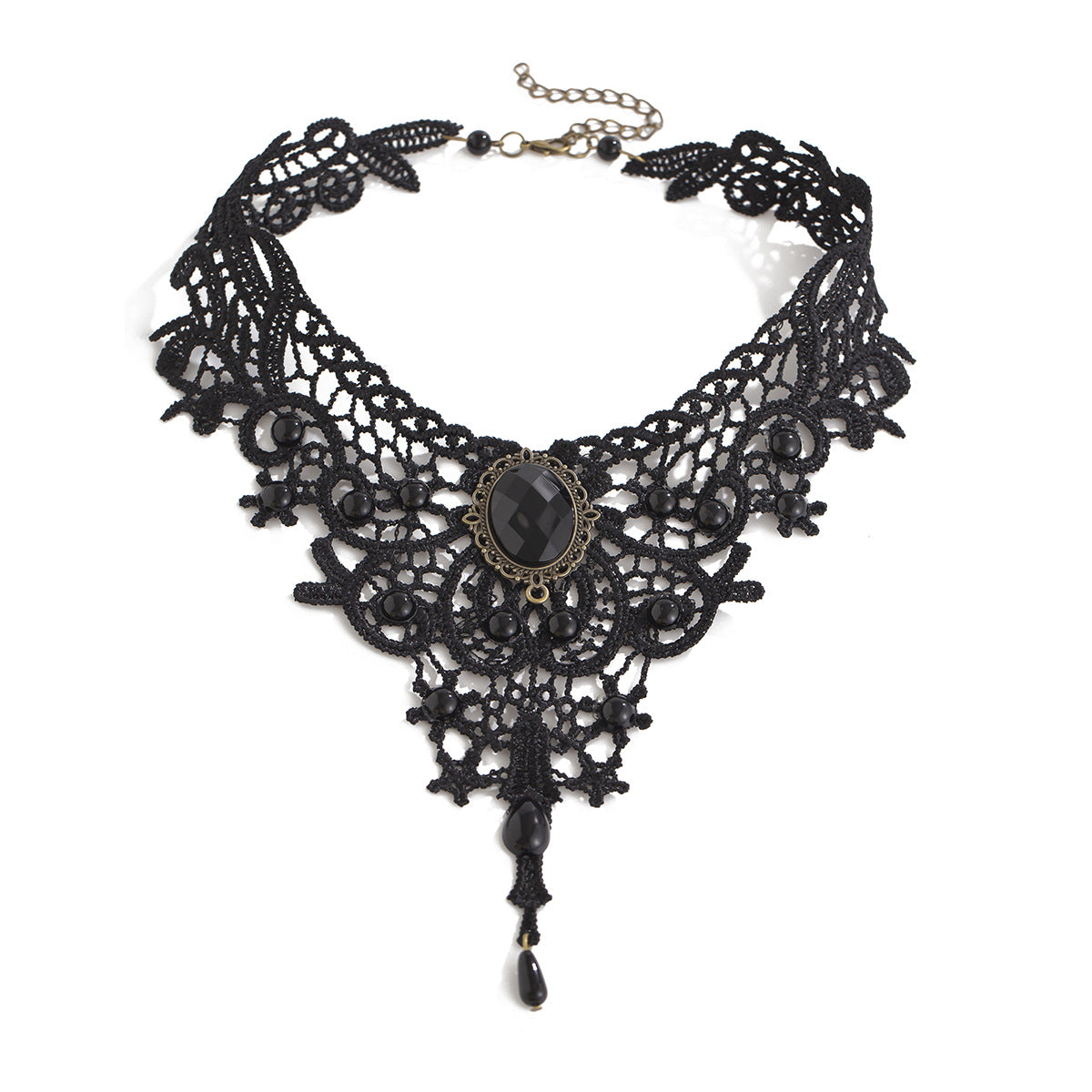 Collier Ras-du-Cou – Dentelle Noire & Pierre Rouge