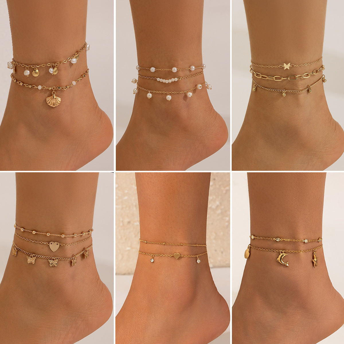 Bracelet de Cheville Plage – Perles, Étoiles & Charms Océan