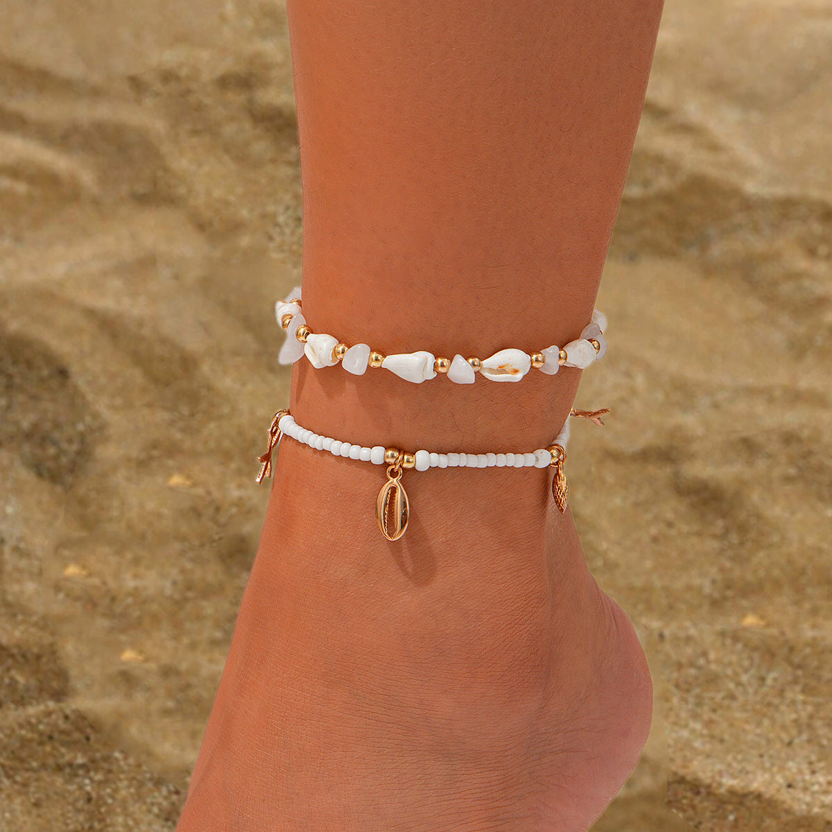 Set de Bracelets de Cheville x3 – Perles Colorées & Goutte d’Eau Style Plage