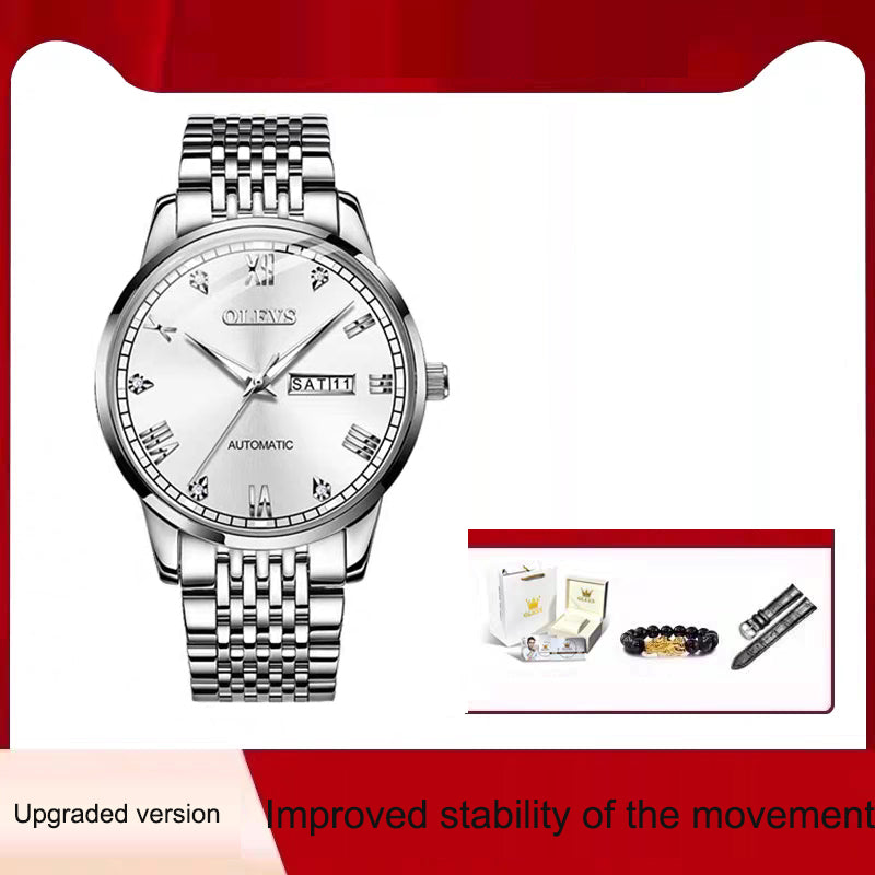 Montre Mécanique Homme – Élégance Acier & Éclairage Nocturne