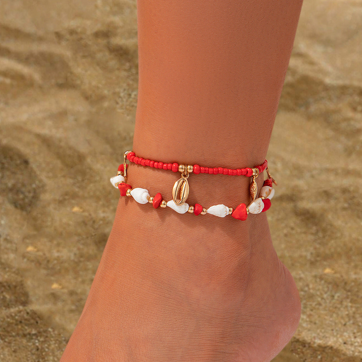Set de Bracelets de Cheville x3 – Perles Colorées & Goutte d’Eau Style Plage