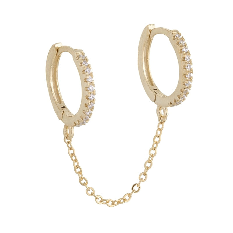 Boucle d’Oreille Double Piercing – Chaîne & Zircon Étincelant