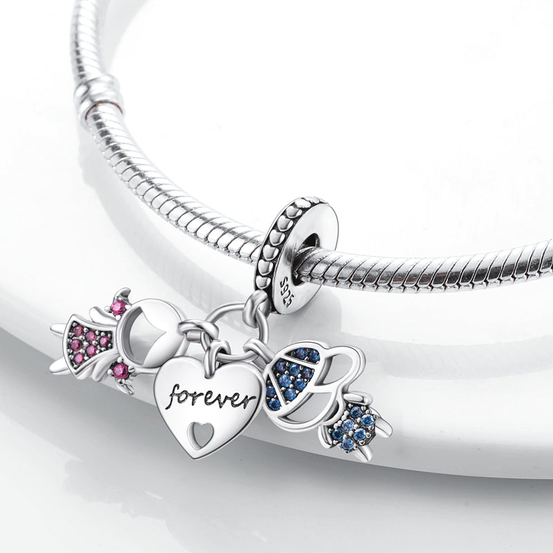 Pendentif "Forever" – Argent S925 avec Nœuds et Strass Colorés