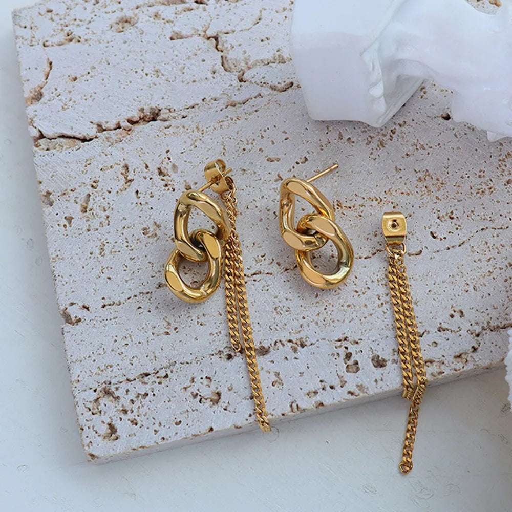Boucles d’Oreilles Chaîne – Acier Titane & Design Graphique