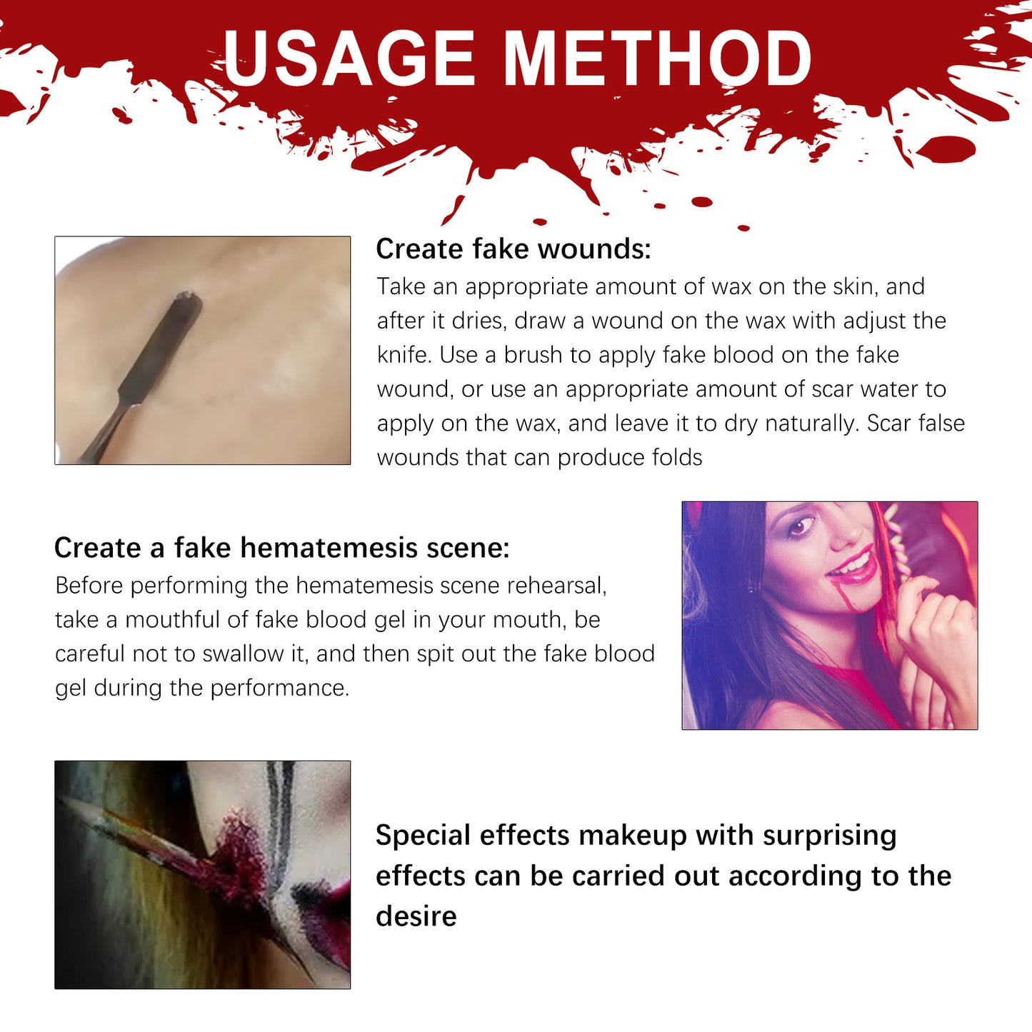 Kit Maquillage Effets Spéciaux – Plaies, Sang & Cire Peau pour Halloween