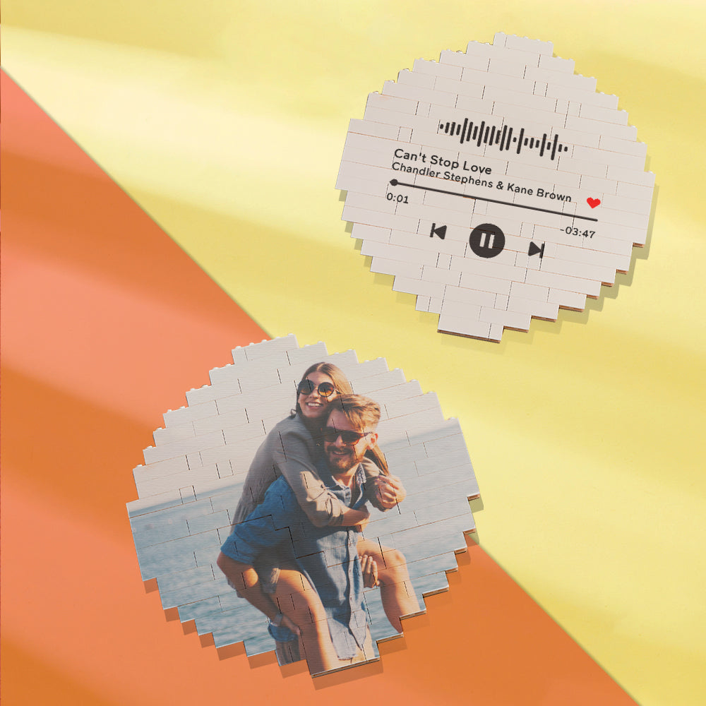 Custom music code photo brick puzzle, featuring couple on the beach, DIY gift, PVC material, perfect gift.