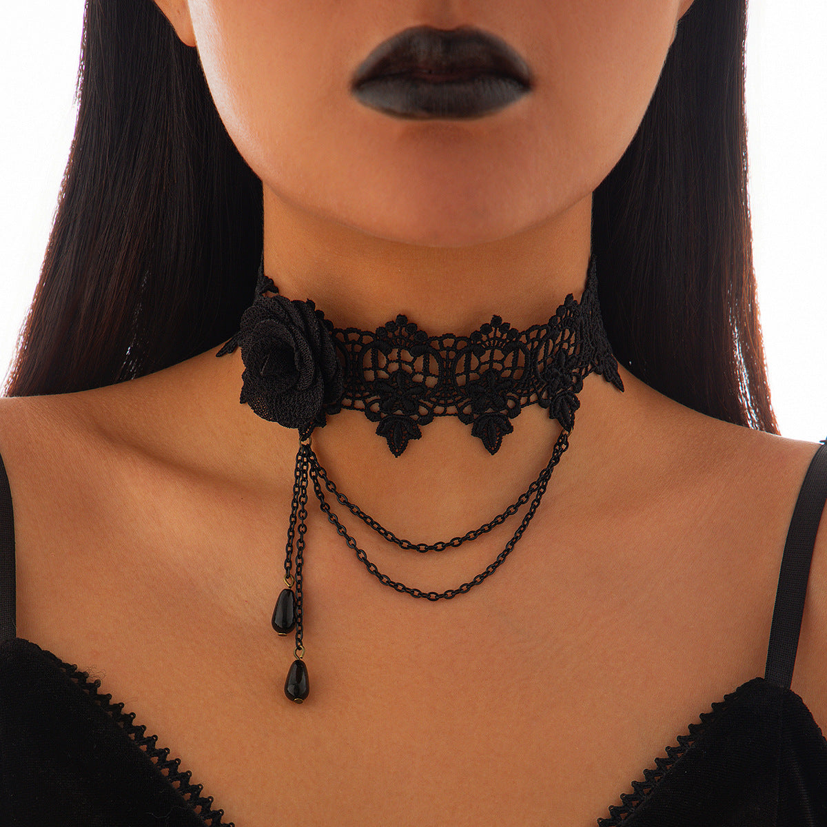 Collier Ras-du-Cou Halloween – Dentelle Noire & Détails Ténébreux
