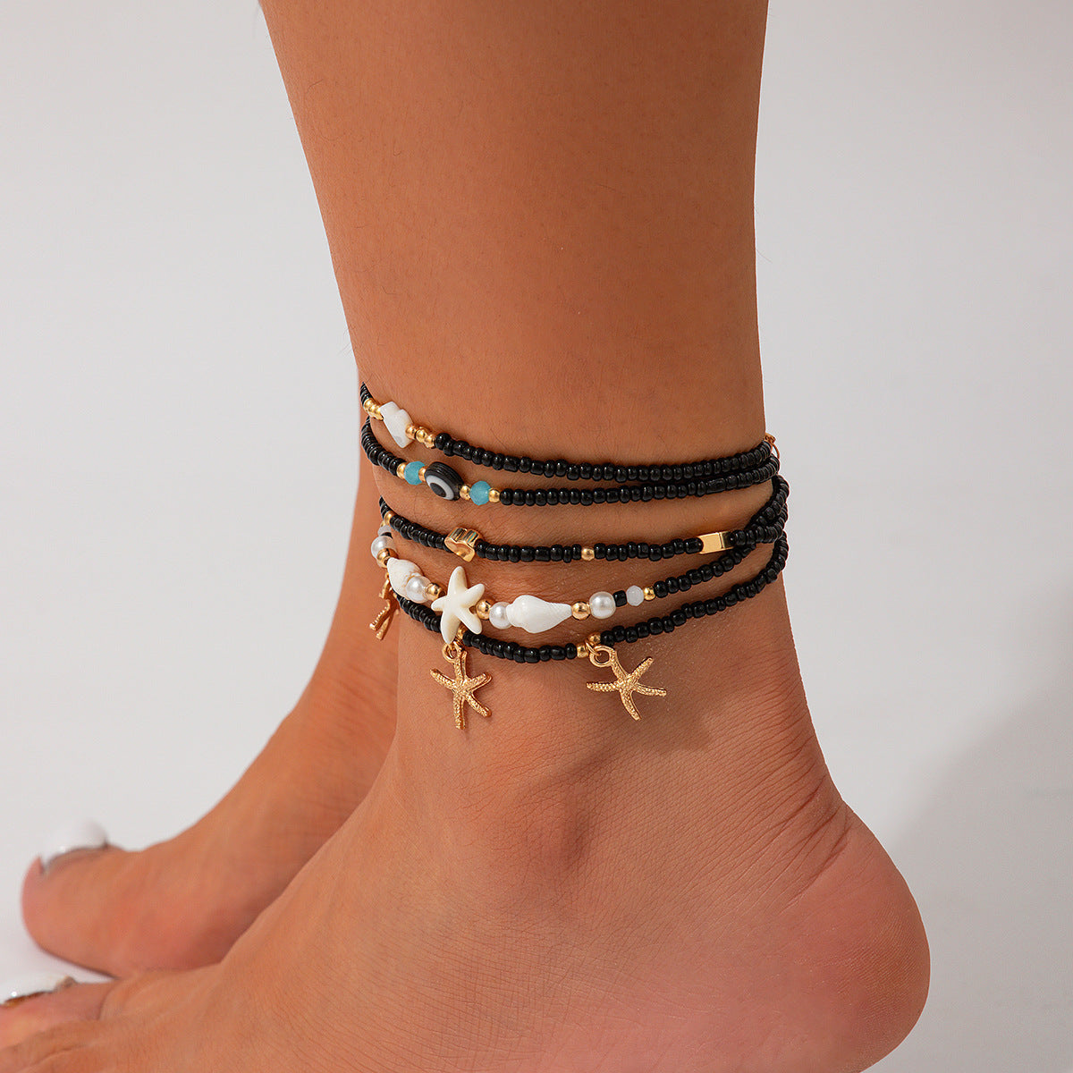 Set de Bracelets de Cheville x3 – Perles Colorées & Goutte d’Eau Style Plage