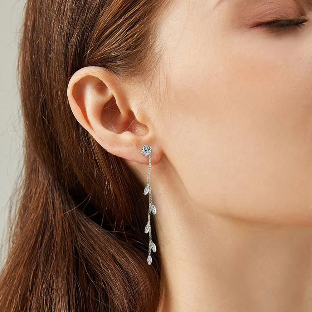 Boucles d’Oreilles Feuille Moissanite 1,38 Carat – Argent 925 & Éclat Nature