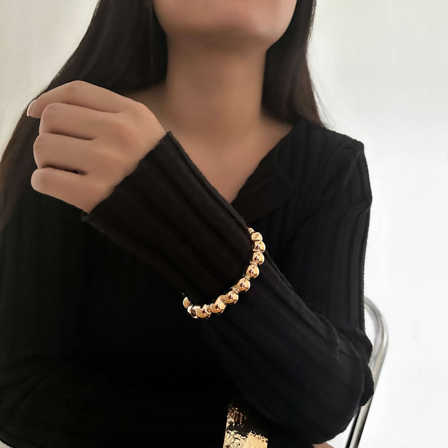 Bracelet Large Martelé – Acier Bicolore Élégant & Tendance