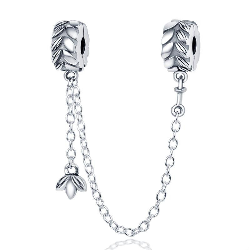 Chaîne de Sécurité Feuille & Perle – Argent Sterling S925