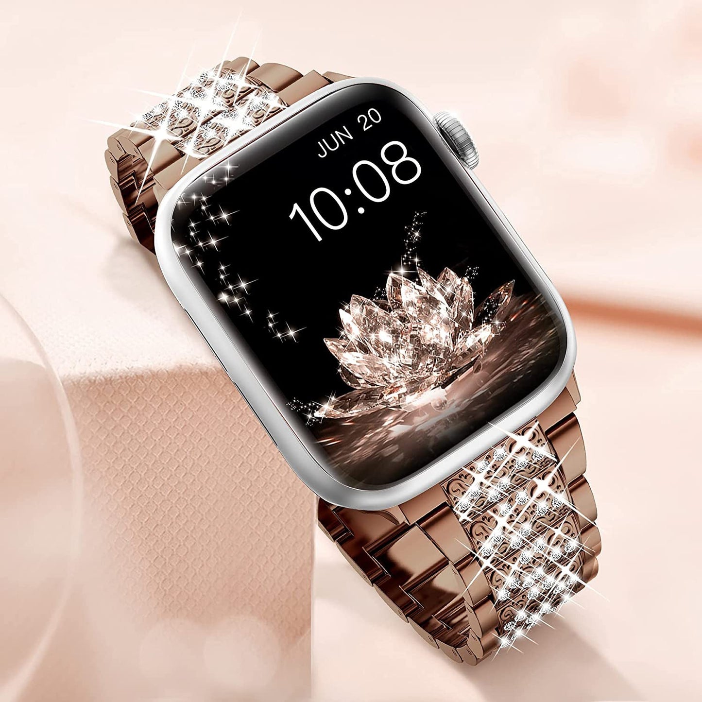 Bracelet Luxe Compatible Apple Watch – Alliage de Zinc, Strass & Perles