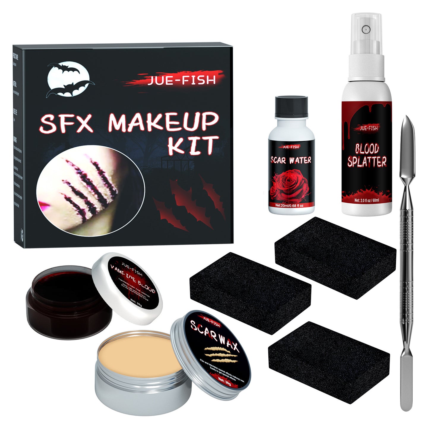 Kit Maquillage Effets Spéciaux – Plaies, Sang & Cire Peau pour Halloween
