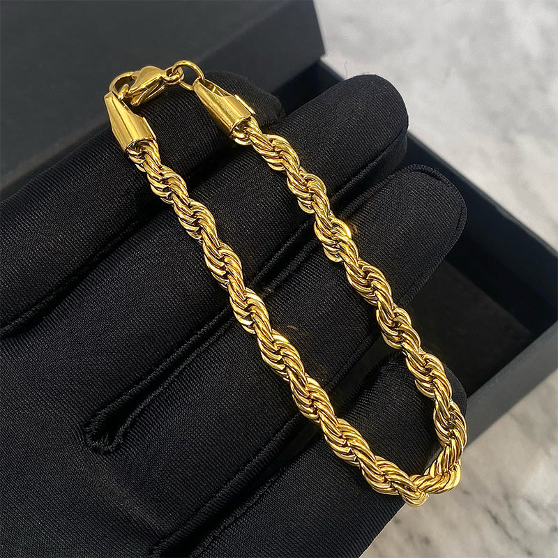 Bracelet Torsadé Doré & Collier – Style Hip-Hop & Street Chic
