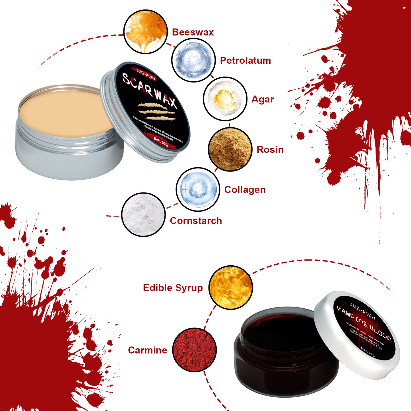 Kit Maquillage Effets Spéciaux – Plaies, Sang & Cire Peau pour Halloween