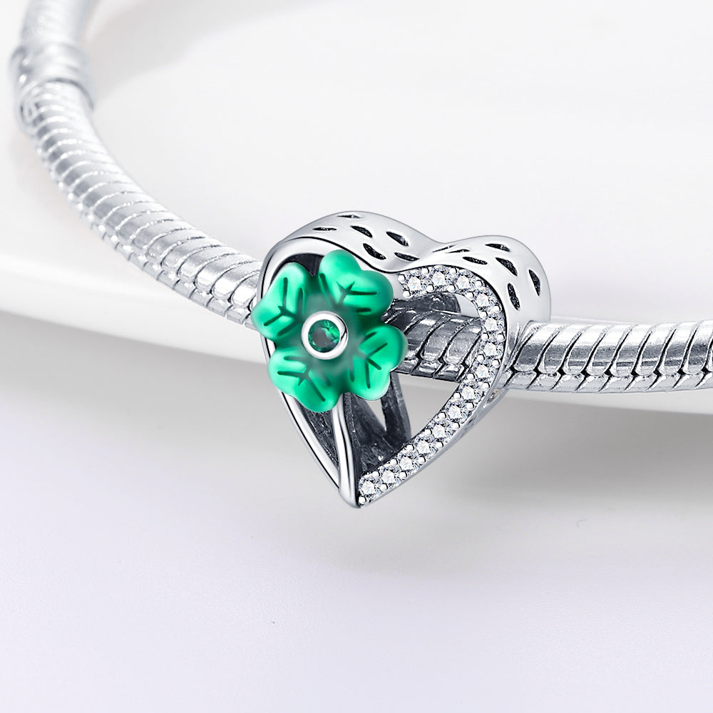 Pendentif Cœur Trèfle – Cuivre Plaqué Argent 925