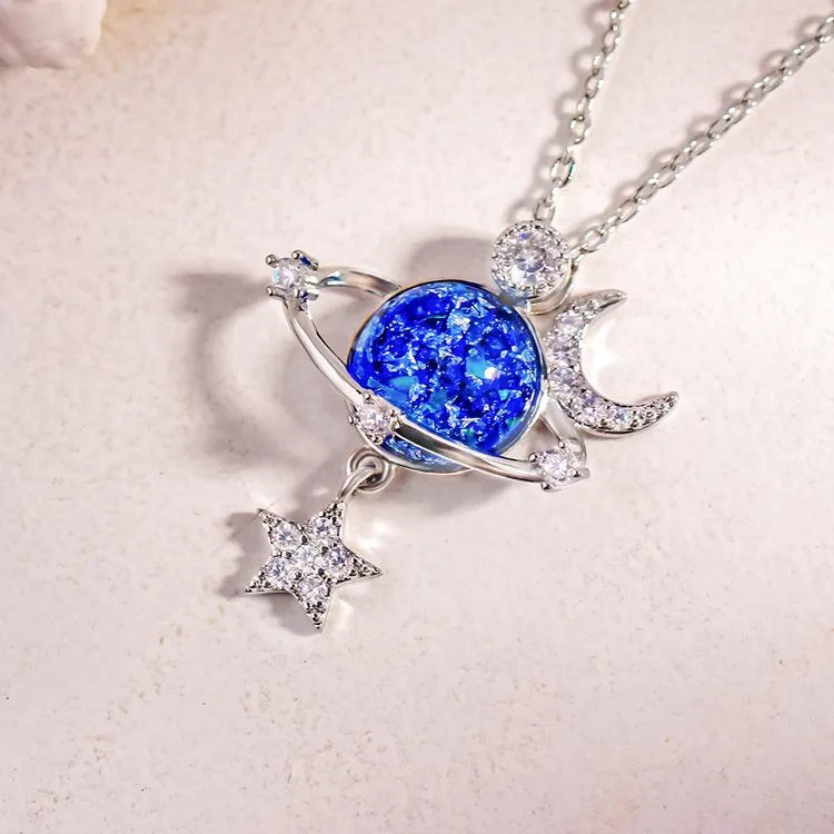 Collier Lune & Étoile – Ciel Étoilé en Zircon Doré