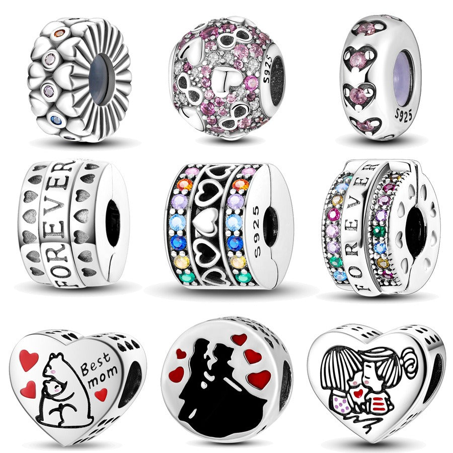 Perles Clip Cœur Colorées – Plaqué Cuivre & Argent S925