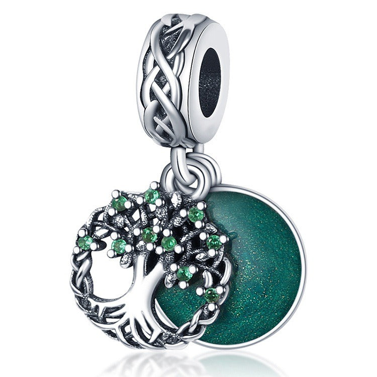 Pendentif Fer à Cheval en U avec Trèfle et Arbre de Vœux – Cuivre Plaqué Argent