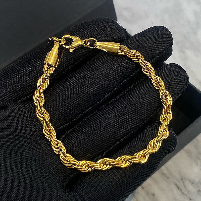 Bracelet Torsadé Doré & Collier – Style Hip-Hop & Street Chic