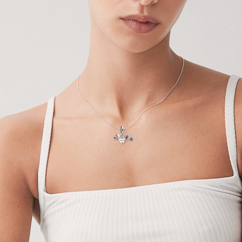 Pendentif "Forever" – Argent S925 avec Nœuds et Strass Colorés