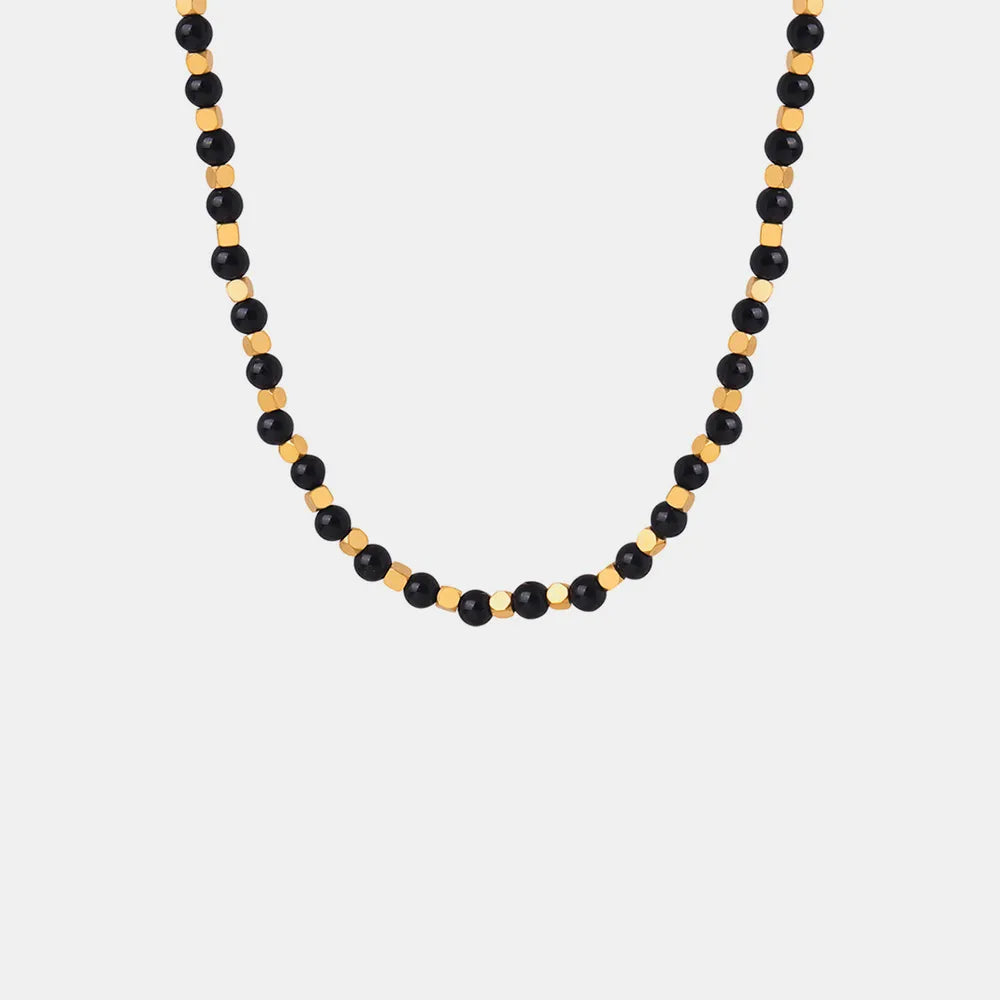 Collier en Acier Titane & Perles d'Agate – Élégance Naturelle