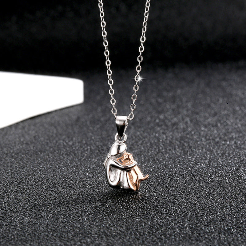Collier Petite Fille & Chien – Argent 925 & Contraste Élégant