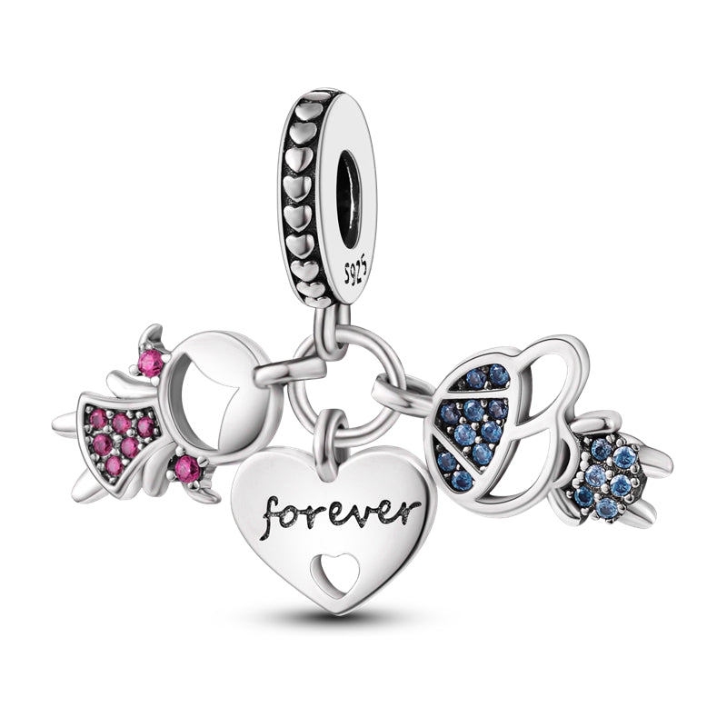 Pendentif "Forever" – Argent S925 avec Nœuds et Strass Colorés