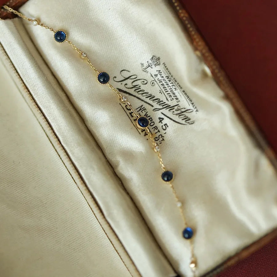 Bracelet Argent Sterling 925 Plaqué Or 18K & Pierre Bleue