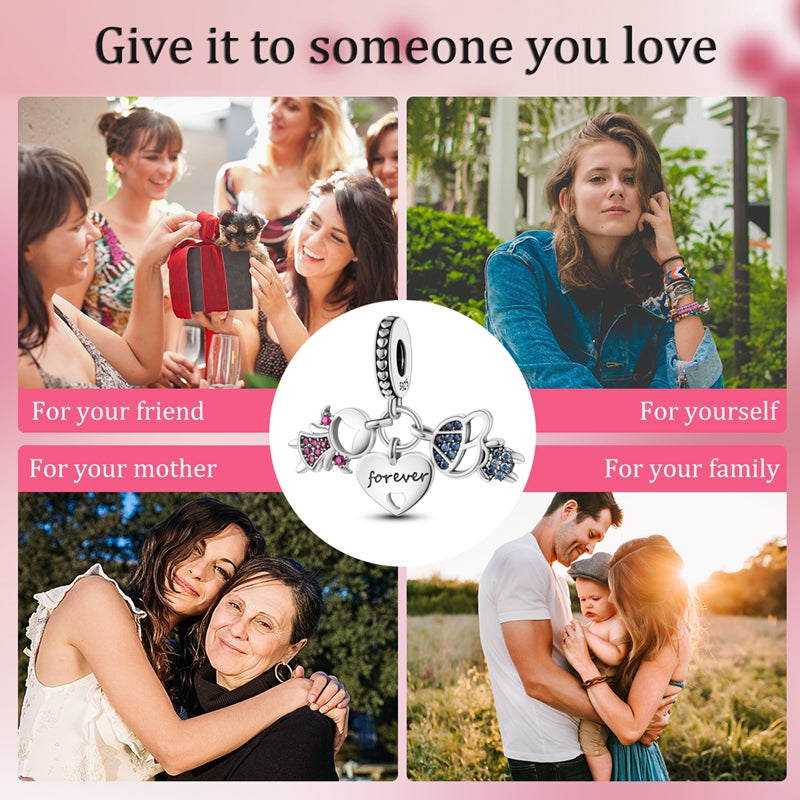 Pendentif "Forever" – Argent S925 avec Nœuds et Strass Colorés