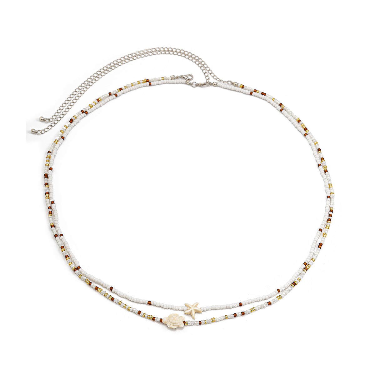 Chaîne de Taille Double – Perles de Riz & Étoile de Mer – Esprit Océan