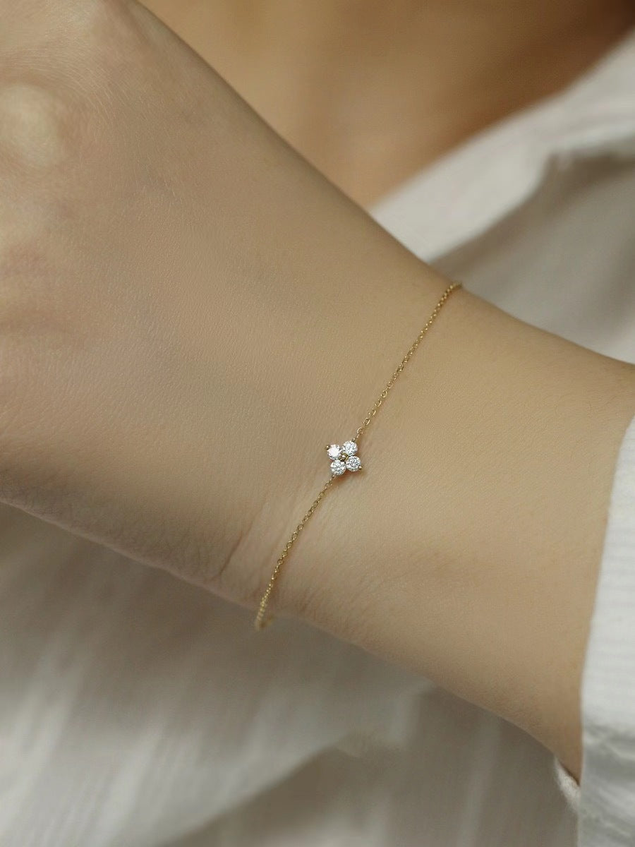 Bracelet Argent Sterling 925 Plaqué Or 14K & Motif Fleur Zircon