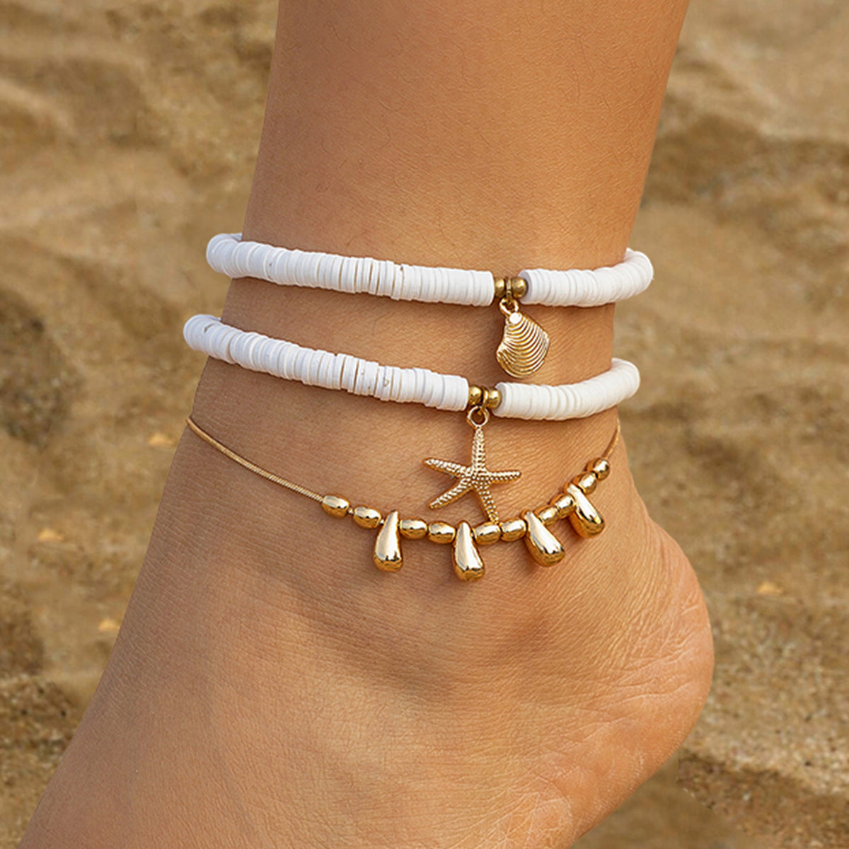 Bracelets de Cheville Étoile de Mer – Set Plage Bohème en Céramique Douce