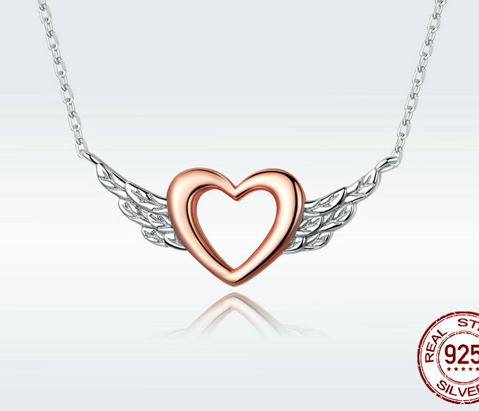 Collier “Ailes d’Amour” – Argent 925 & Cœur Plaqué Or Rose