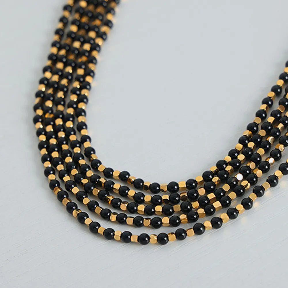 Collier en Acier Titane & Perles d'Agate – Élégance Naturelle