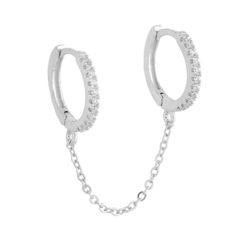 Boucle d’Oreille Double Piercing – Chaîne & Zircon Étincelant