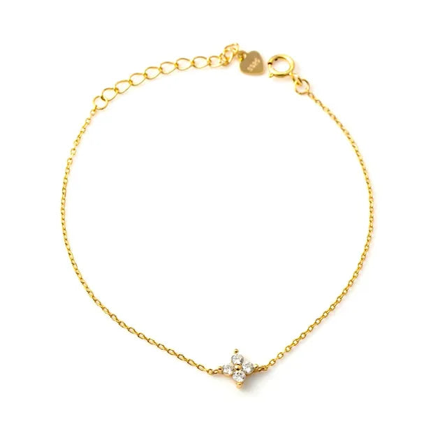 Bracelet Argent Sterling 925 Plaqué Or 14K & Motif Fleur Zircon