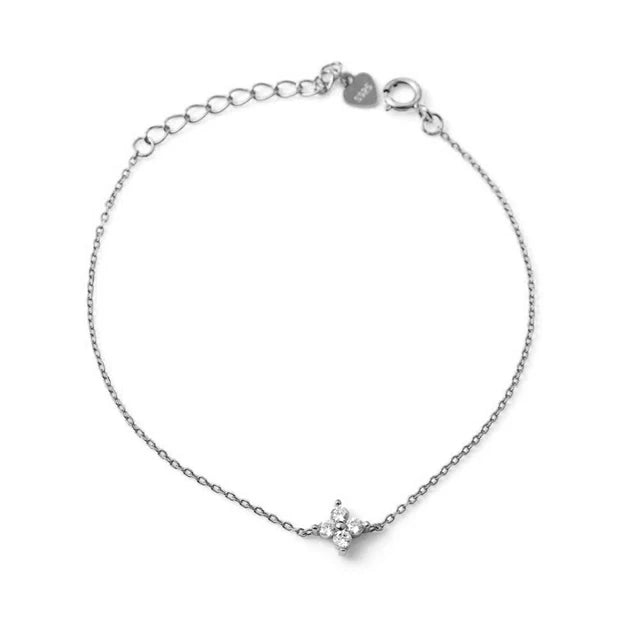 Bracelet Argent Sterling 925 Plaqué Or 14K & Motif Fleur Zircon