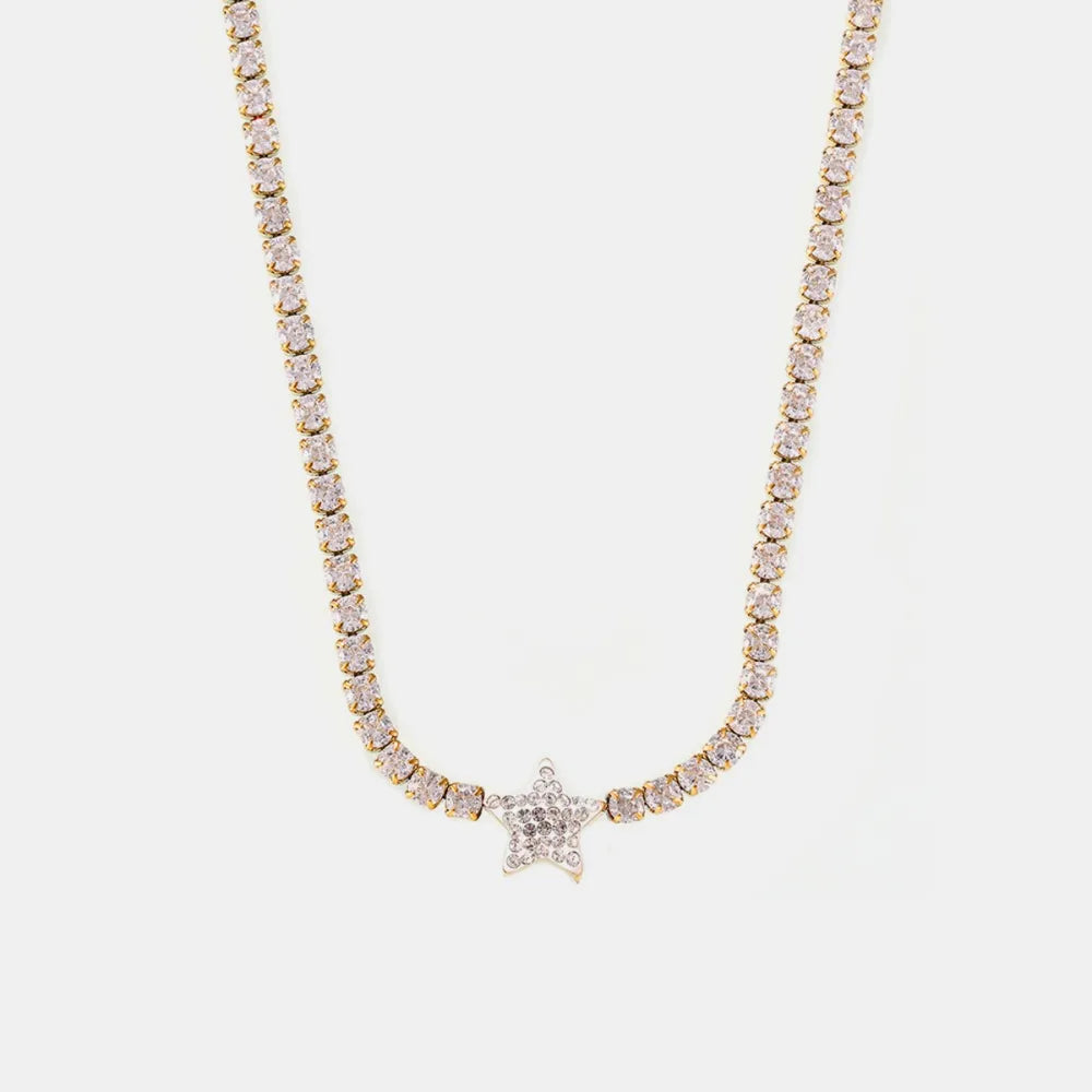 Collier Étoile Zircon – Acier Titane & Brillance Céleste