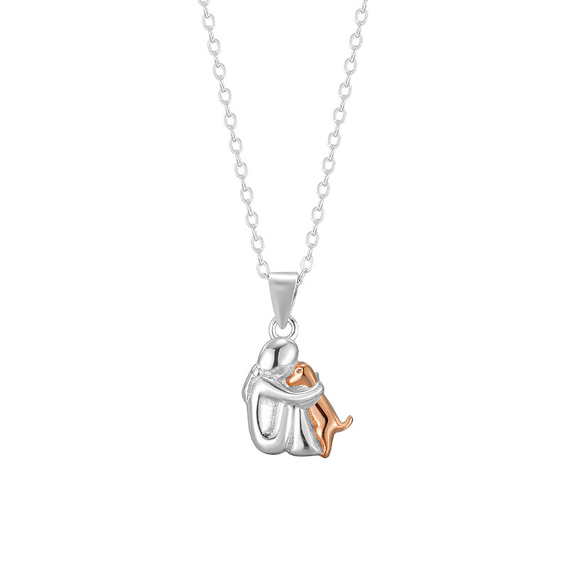 Collier Petite Fille & Chien – Argent 925 & Contraste Élégant