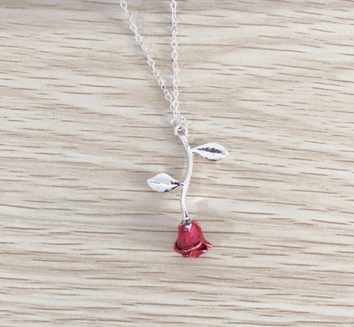 Collier Rose Rouge - Alliage Doré & Pendentif Fleur