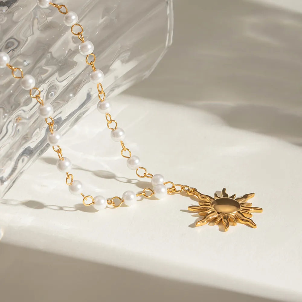 Collier Soleil & Perle – Plaqué Or 18K, Élégance Bohème
