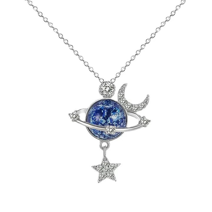 Collier Lune & Étoile – Ciel Étoilé en Zircon Doré