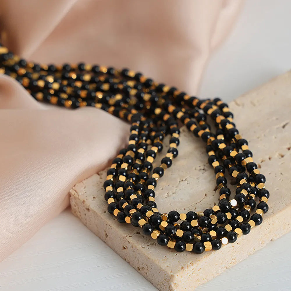 Collier en Acier Titane & Perles d'Agate – Élégance Naturelle