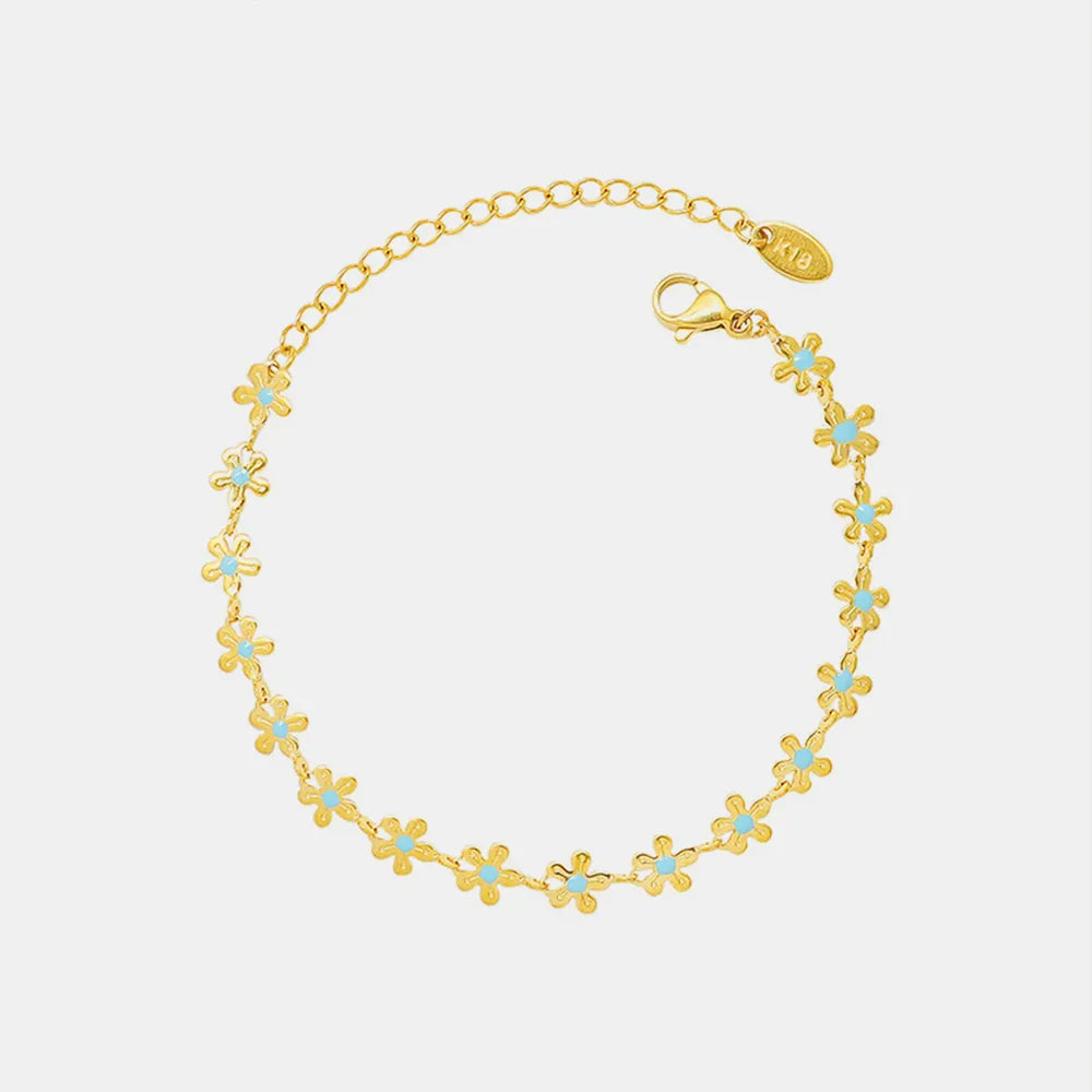 Bracelet Fleur Goutte – Acier Titane Doré & Goutte d’Huile