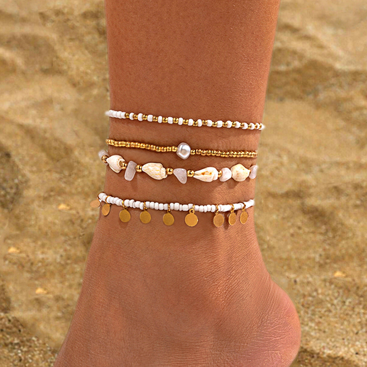 Set de Bracelets de Cheville x3 – Perles Colorées & Goutte d’Eau Style Plage