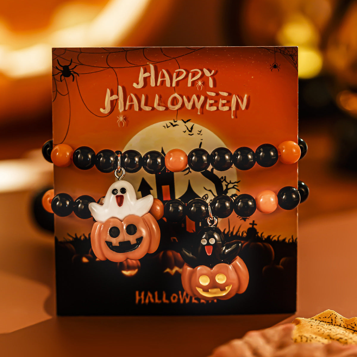 Lot de Bracelets Halloween – Citrouilles, Fantômes & Perles Orange
