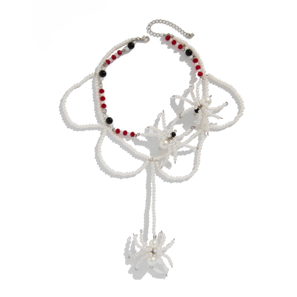 Collier Tissé en cristal – Araignées Noires & Perles